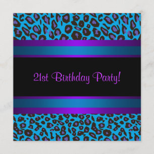 Convites Rosa Vibrante Azul Turquesa Roxo Leopardo  21º Ani