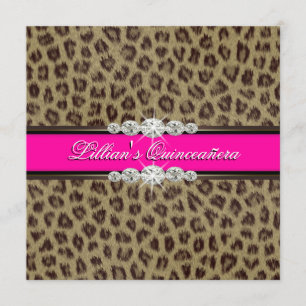 Convites Rosa Vibrante de Leopardo para Quinze Ano