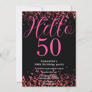 Convites Rosa Vibrante e Preto Brilho Falso Aniversário de