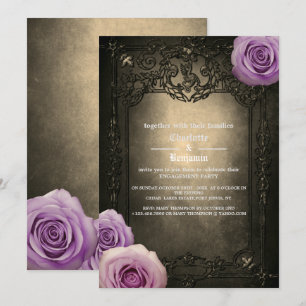Convites Rosa Vintage e Quadro Gótico Festa de Noivado