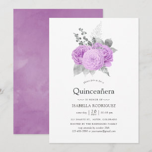 Convites Rosa Vintage Roxo Claro e Prata Quinceañera