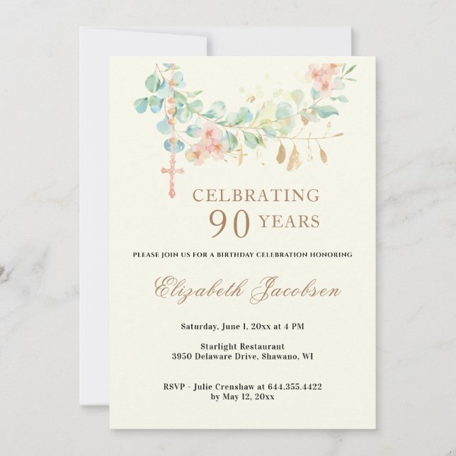 Convites Rosário das Escrituras Eucalyptus de Aniversário R (Frente)