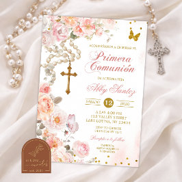 Convites Rosário Floral Flor de Rosa Católico Sagrada Comun