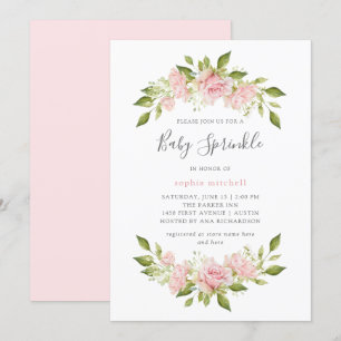 Convites Rosas abundantes  Pigmento de Bebê Floral Rosa