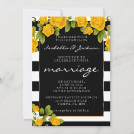 Convites Rosas Amarelas em faixas Pretas e Brancas