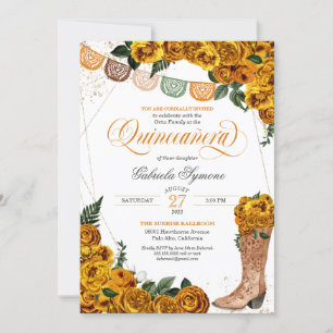 Convites Rosas Amarelas Goldenrod Charra Cowgirl Quinceañe