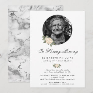Convites Rosas Amarelas Mármore Prata Memorial Funeral Foto