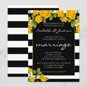 Convites Rosas amarelas nas faixas pretas e brancas