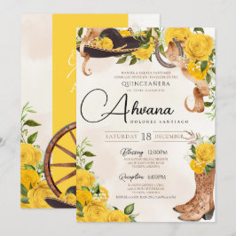 Convites Rosas Amarelas Vintage Charro Western Quinceañera