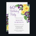 Convites Rosas Amarelas Violet 60ª Festa de aniversário Cas<br><div class="desc">Celebrando a sua 60ª "Festa de aniversário" com rosas amarelas e violetas roxas e é essa a base desse design floral cascata com texto roxo. Design composto por Holiday Hearts Design (direitos reservados). Se você tiver alguma dúvida ou precisar de assistência com o design, por favor, envie-nos uma mensagem ou...</div>