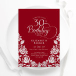 Convites Rosas aniversário de 30 anos Red Silver<br><div class="desc">Convite de festas aniversário de 30 anos elegante prata vermelha. Design clássico com rosas, folha prateada falsa e letra de script de tipografia. A Trendy convida o cartão perfeito para uma festa de na moda. Personalize com seus próprios detalhes. Pode ser personalizado para qualquer idade. Impressos convites Zazzle ou modelo...</div>