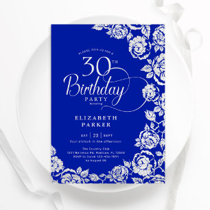 Convites Rosas aniversário de 30 anos Royal Blue Silver Ele