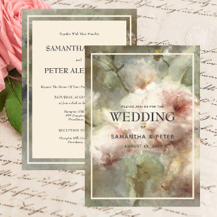 Convites Rosas Antigas Elegantes, Floral Suave em Aquarela 