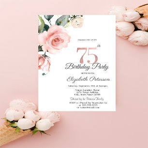 Convites Rosas Aquarela Beijo de Rosa 75º Aniversário