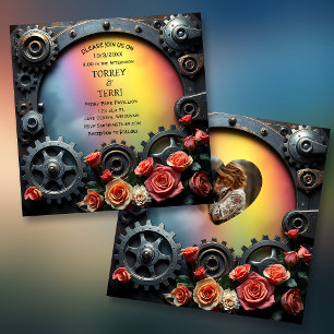 Convites Rosas Arco-Íris e Casamento LGBT Metal Steampunk