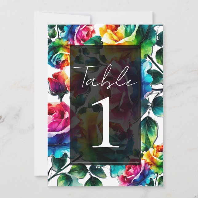 Convites Rosas Arco-íris Pretas e Brancas Vibrantes Flores  (Frente)