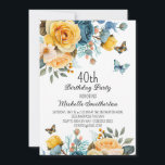 Convites Rosas Azuis Amarelos Borboletas aniversário de 40<br><div class="desc">convite de festas aniversário de 40 anos com belos rosas amarelos e azuis empoeirados com borboletas e flores de cor creme. Esses convites podem ser personalizados para qualquer um de qualquer idade. Entre em contato comigo para obter assistência com suas personalizações ou para solicitar outros produtos Zazzle correspondentes ou coordenadores...</div>