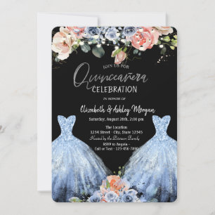 Convites Rosas Azuis Azuis Vestido da Largura Azul