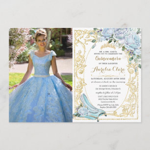 Convites Rosas Azuis Bebê Cinderela Quinceañera Foto