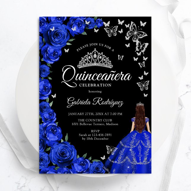 Convites Rosas Azuis Borboletas Quinceanera (Criador carregado)