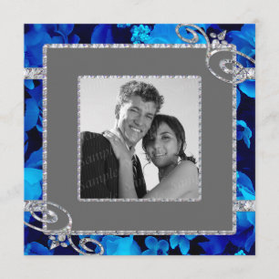 Convites Rosas azuis brilhantes & redemoinhos do diamante