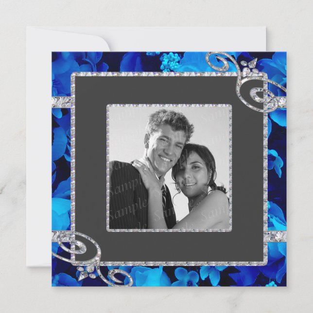 Convites Rosas azuis brilhantes & redemoinhos do diamante (Frente)