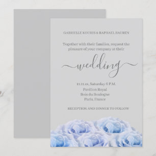 Convites Rosas Azuis Cinzas Luzes Casamento Floral Elegante