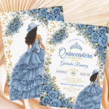 Rosas Azuis Country Western Dourado Quinceañera