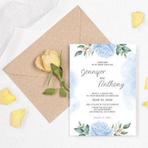 Convites Rosas Azuis de Aquarela Casamento