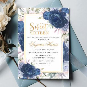 Convites Rosas Azuis Doce Floral Dezesseis 16 Aniversário