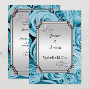 Convites Rosas Azuis e Anéis de Casamento Diamante