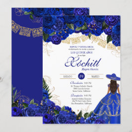 Convites Rosas Azuis Elegante Charro Quinceanera