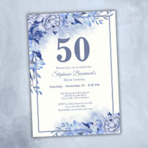 Rosas Azuis Elegantes Florais Aniversário de 50 an