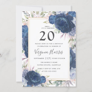 Convites Rosas Azuis Floral Vinte e 20 Aniversário