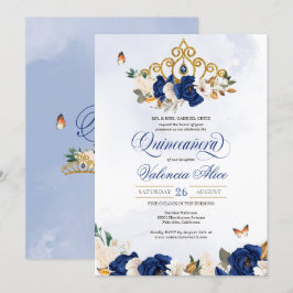 Convites Rosas Azuis Marinhos Dourados Tiara Borboleta Quin