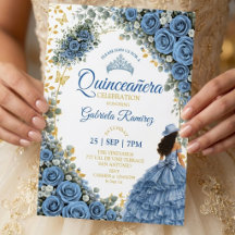 Rosas Azuis Ocidentais Douradas Quinceañera Countr