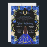 Convites Rosas Azuis Quinceañera Pretos Florais De Fundo Em<br><div class="desc">Quinceañera Blue Rosas Floral Black Back ground Convite Mis Quince Anos,  15 Birthday</div>
