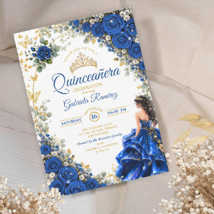 Convites Rosas Azuis Reais Borboletas Douradas Quinceañera