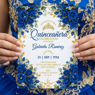 Convites Rosas Azuis Reais Quinceañera Borboletas Douradas