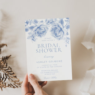 Convites Rosas azuis Vintage Chá de panela elegante