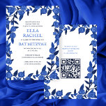 Convites Rosas Azul Bar de Bat Personalizado Mitzvah Garota<br><div class="desc">Cartão perfeito para anunciar um morcego mitzvah, bar mitzvah ou outra celebração judaica! Mão fez arte para você! TOTALMENTE PERSONALIZÁVEL! Clique em "Personalizar" acima para editar o texto e adicionar seu link ao código QR. Clique em "editar usando a ferramenta design" para ajustar as fontes, as cores e os posicionamentos...</div>