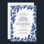 Convites Rosas Azul Bar de Bat Personalizado Mitzvah Garota<br><div class="desc">Cartão perfeito para anunciar um morcego mitzvah, bar mitzvah ou outra celebração judaica! Mão fez arte para você! TOTALMENTE PERSONALIZÁVEL! Clique em "Personalizar" acima para editar o texto e adicionar seu link ao código QR. Clique em "editar usando a ferramenta design" para ajustar as fontes, as cores e os posicionamentos...</div>