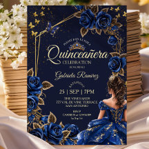 Rosas Azul Marinho Tiara Dourada Quinceañera