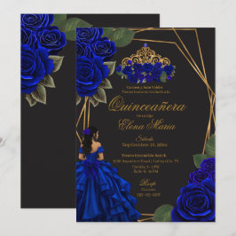 Convites Rosas Azul Negro Dourada Princesa Quinceañera