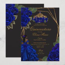 Convites Rosas Azul Negro Dourada Princesa Quinceañera