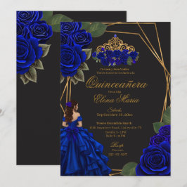 Convites Rosas Azul Negro Dourada Princesa Quinceañera
