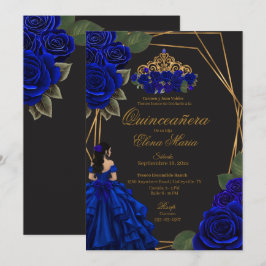 Convites Rosas Azul Negro Dourada Princesa Quinceañera