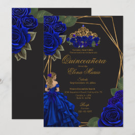 Convites Rosas Azul Negro Dourada Princesa Quinceañera