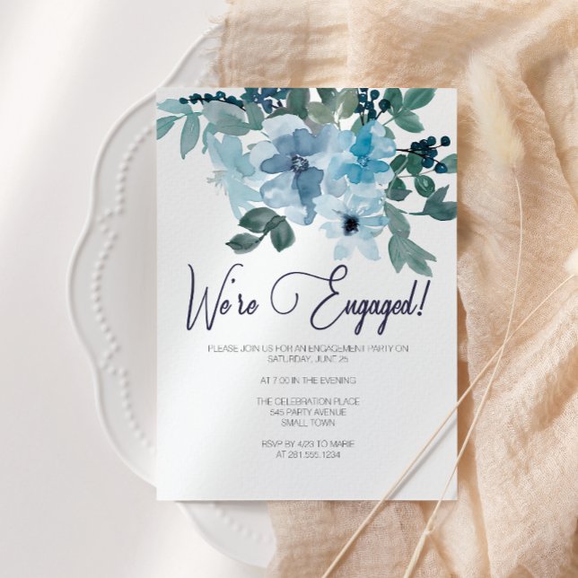 Convites Rosas Azul Pastel Adicionar Festa de noivado de Fo (Criador carregado)