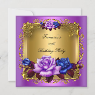 Convites Rosas Azul Roxo Dourado Festa de Aniversário Elega